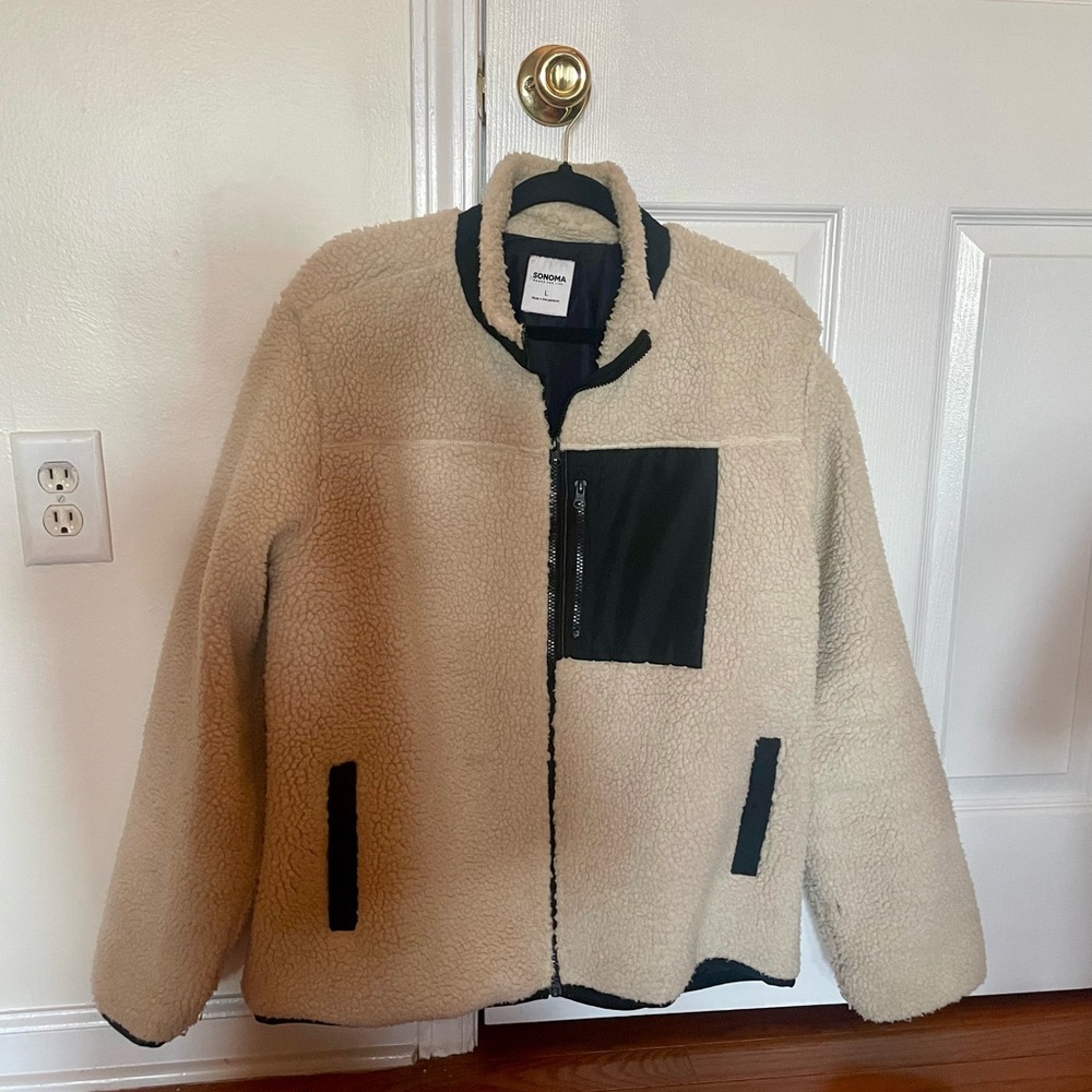 Abercrombie & Fitch Cream Puffer Jacket with Black Details